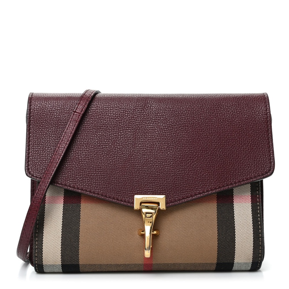 Burberry Macken Women Mahogany Red Crossbody Bag Leather Check Print Messenger